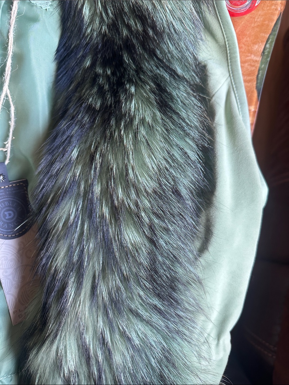 Double D Ranch Forest Green Suede Hondo Vest with Plush Fur Collar - Picture 7 of 7